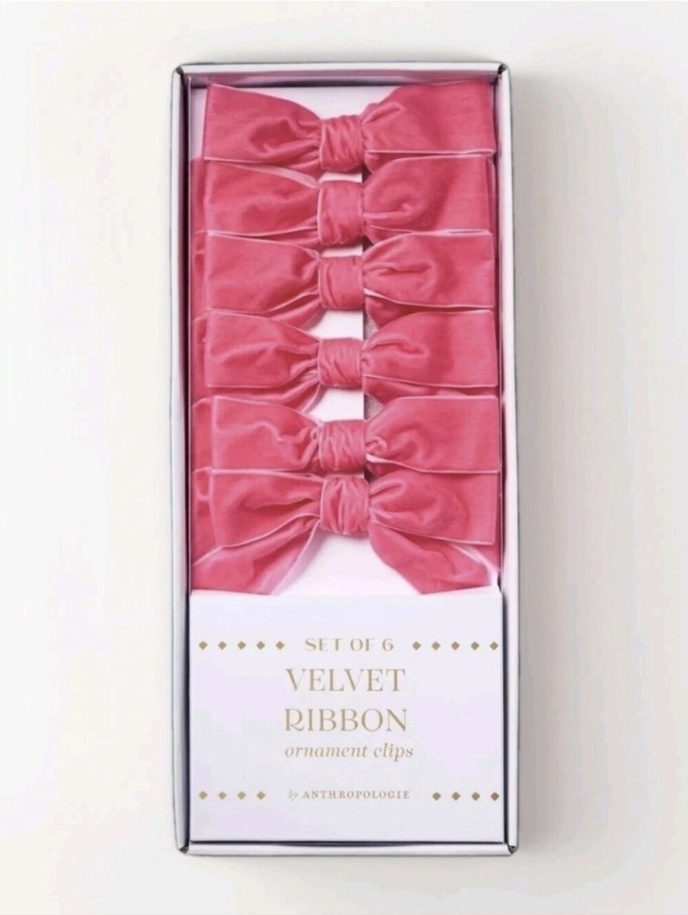π₯New Anthropologie Boxed Set of 6 Pink Luxe Velvet Ribbon Bows Clip-On Decor